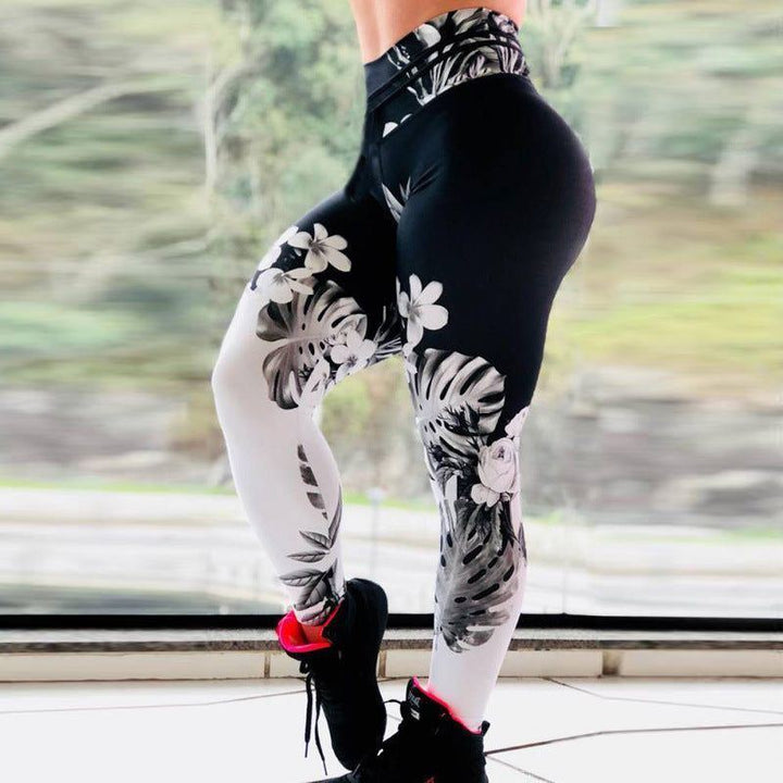 Gradient Gypsophila Digital Printing Slim High Waist Sports Yoga Pants Leggings - Jointcorp
