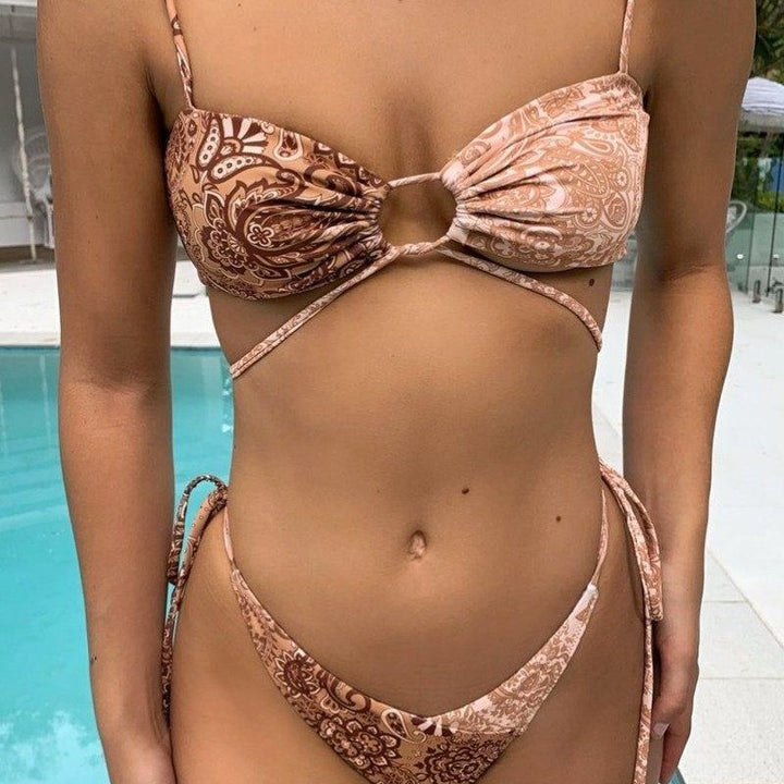 Ladies Fashion Cutout Lace-Up Halter Swimsuit