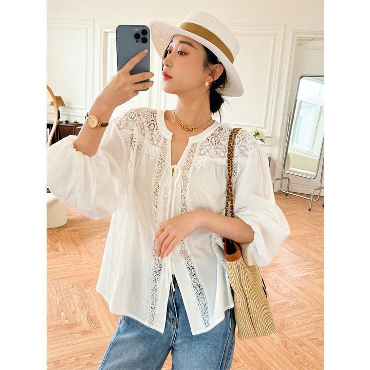 Women's Long Sleeved French White Shirt Top - Jointcorp
