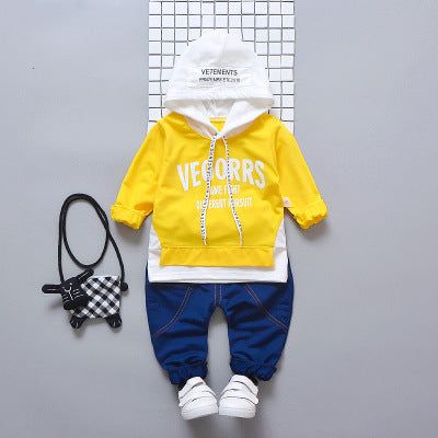 Baby Boys Girls Clothes Letters Cotton Hooded T-Shirt Pants 2 Piece Set For Kids
