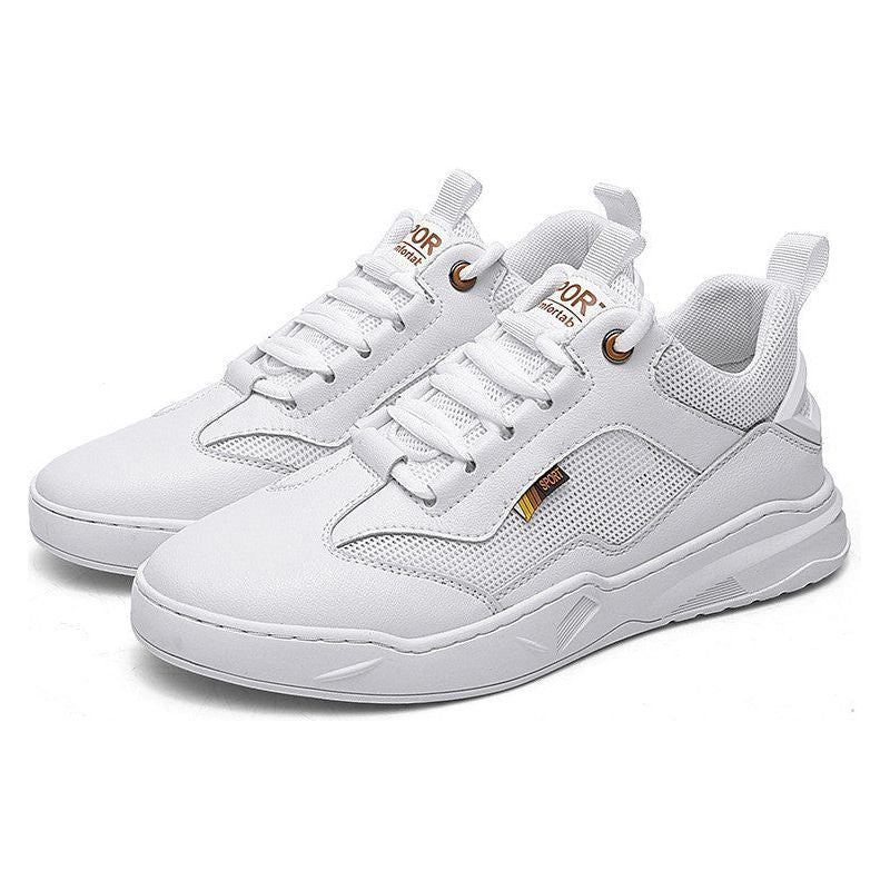 Cowhide Mesh Stitching White Invisible Inner Heightening Men's Shoes