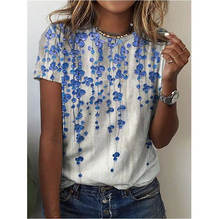 Floral Digital Printed Round Neck Short Sleeve T-shirt - Jointcorp