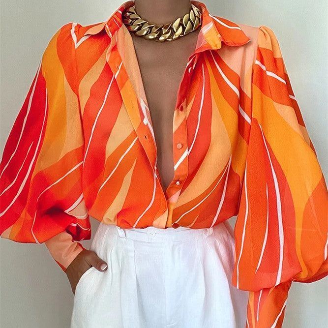 Summer Printed Lantern Sleeve Fashion Shirt - Jointcorp