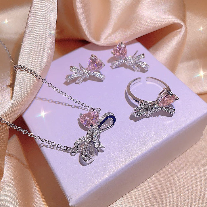 Love Bowknot Zircon Jewelry Three Piece Set - Jointcorp