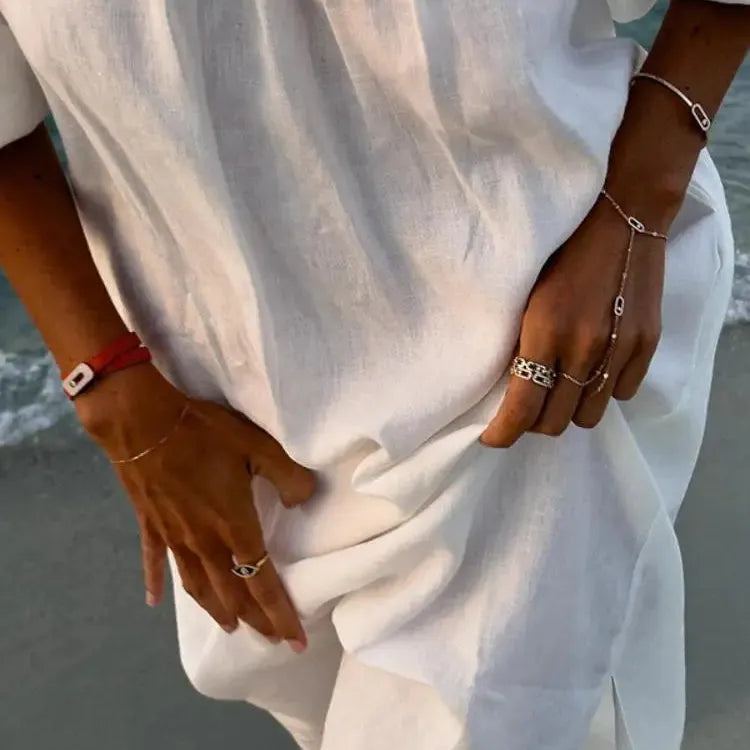 Women Sexy Off Shoulder Ruffle Dress Cotton Linen Loose Elegant Solid Maxi Dress Backless Puff Sleeve Split Summer Beach Dress