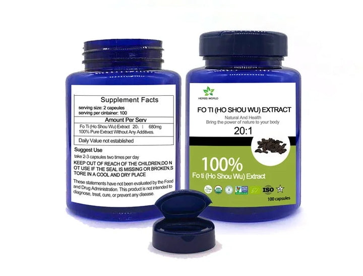 Natural Fo Ti (Ho Shou Wu) Extract capsules, 100% Fo Ti (Ho Shou Wu) Extract powder 20:1