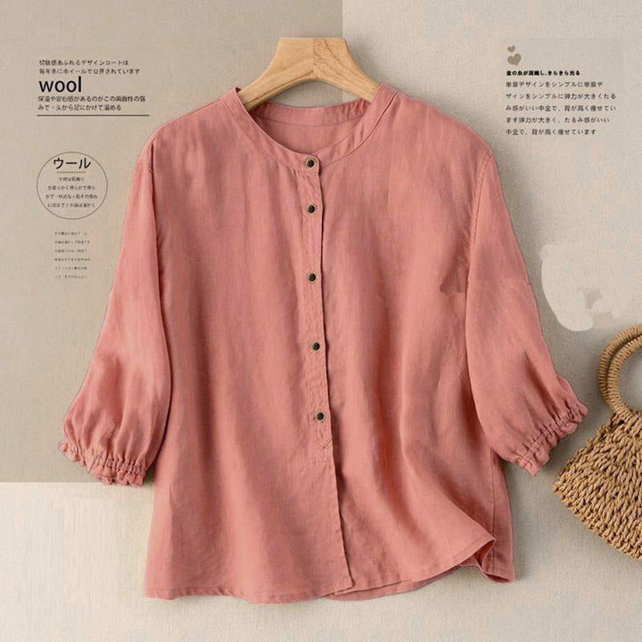 Linen Cotton Puff Sleeve Summer  Shirts Women Blouse  Ladies Loose Vintage Tops Half Sleeve Female Clothing Casual Plus size - Jointcorp