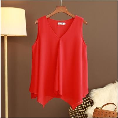 Women Chiffon Blouses Ladies Tops Loose Sleeveless V Neck Shirt Blusas Femininas Plus Size - Jointcorp