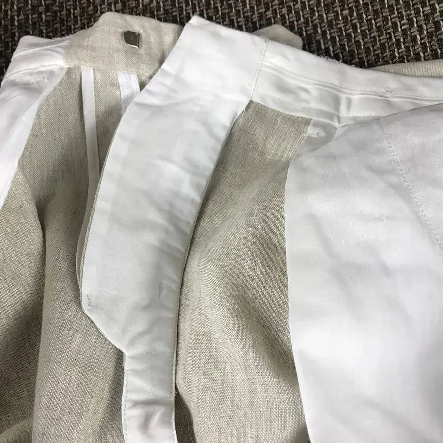 Italian retro Naples high waist casual pants men's summer Paris button pure linen pants slim trousers japanese fashion Oversize