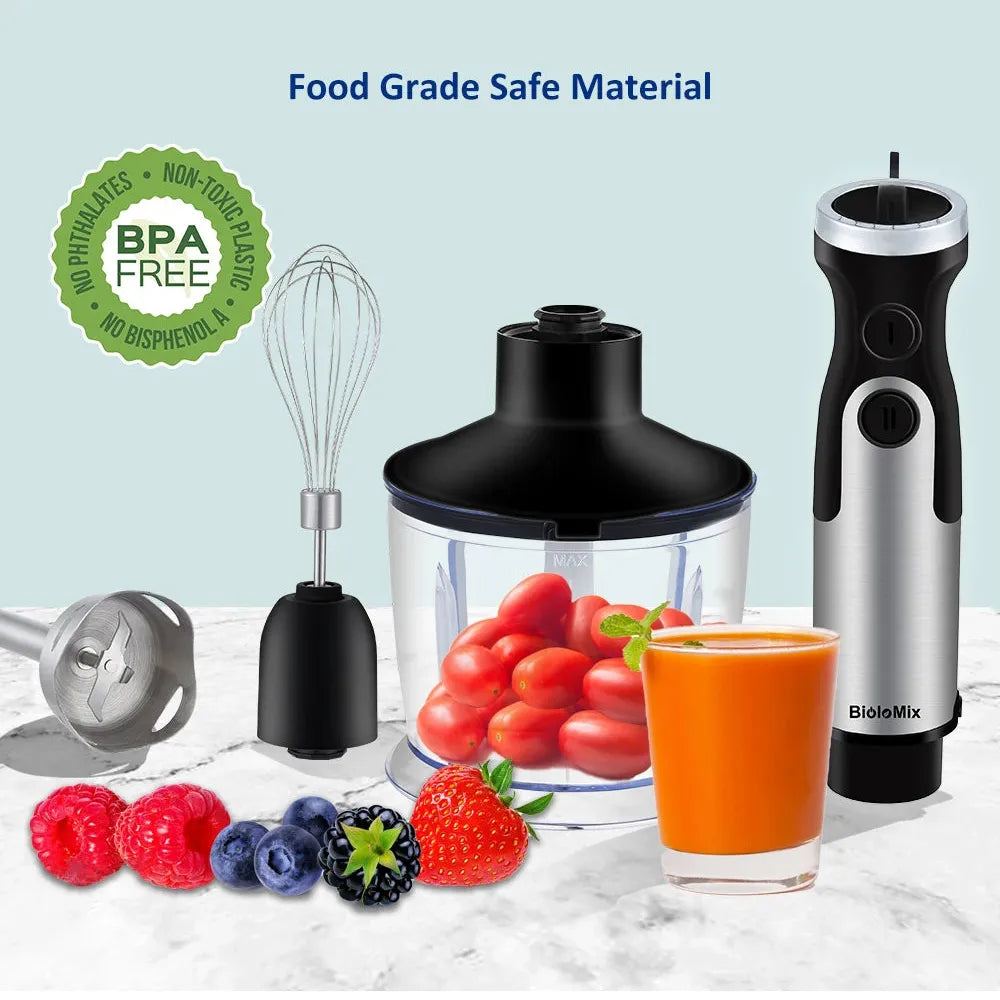 Biolomix 4 In 1 Hand Stick Blender 1200W Immersion Mixer Food Processor 6 Speed Control, 800ml Chopper, Whisk, 600ml Beaker