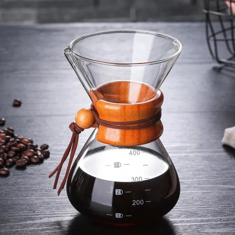 HiBREW 400ML Classic Glass Coffee Pot Wooden Handle Heat Resistant Pour Over Coffee Maker Manual Coffeemaker Hand Dripper