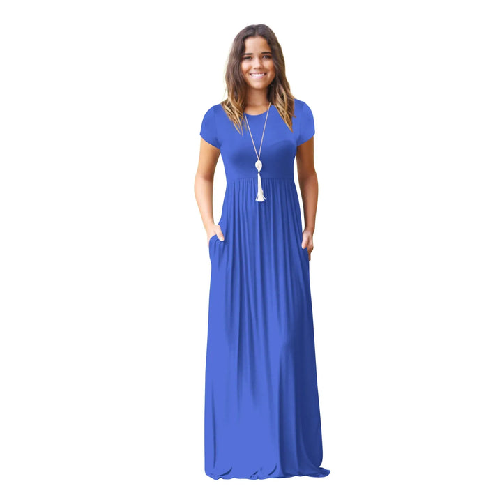 XUANSHOW 2024 Women's Solid Color Pocket Long Dresses Short Sleeve Spring Summer Maxi Dress T Shirt Dress vestido de mujer