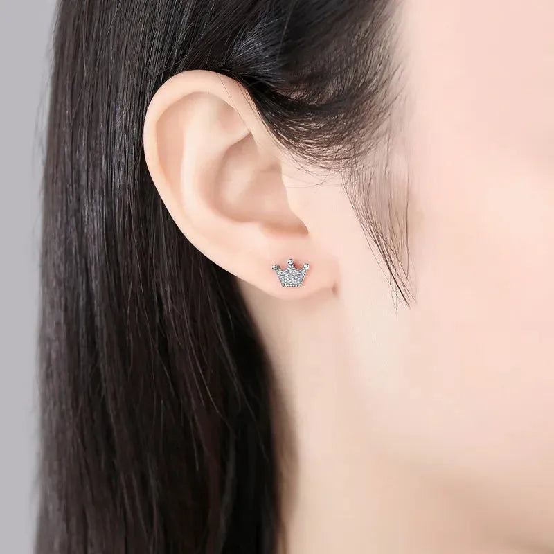 Original 925 Sterling Silver Earrings 2023 Stud Hoop Crystal Earings For Women Rose Gold Crown Heart Infinity Bee Earing Jewelry
