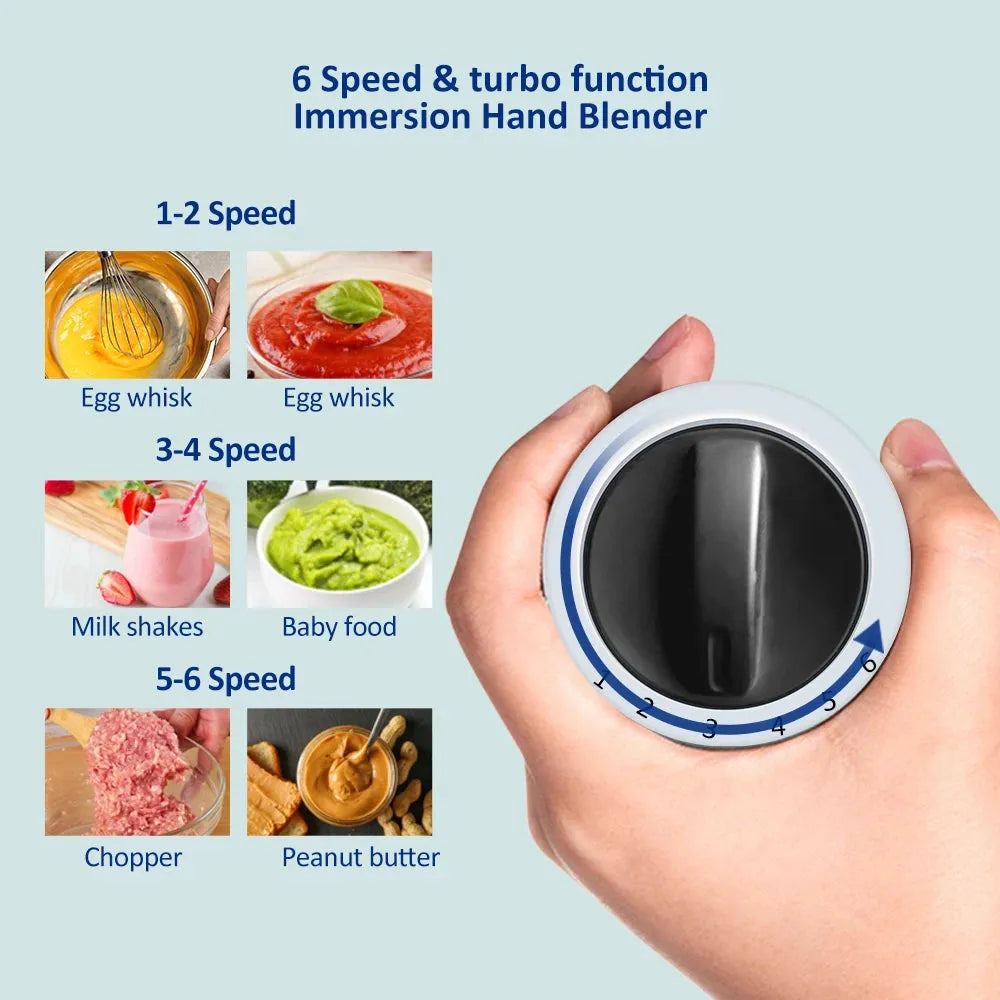 Biolomix 4 In 1 Hand Stick Blender 1200W Immersion Mixer Food Processor 6 Speed Control, 800ml Chopper, Whisk, 600ml Beaker