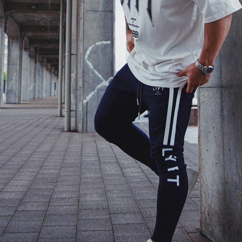 Jogging Pants Men's Sports Gym Fitness Pants Men's Cotton White Clip Strip Printing Fashion Casual Tights - Jointcorp