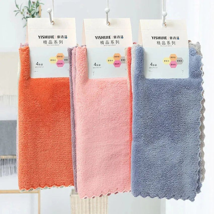 4pcs/set Hand Towels Small 25x25cm Coral Fleece Solid Color Face Towel For Kids Good Water Absorption Dish Towel toalha de banho