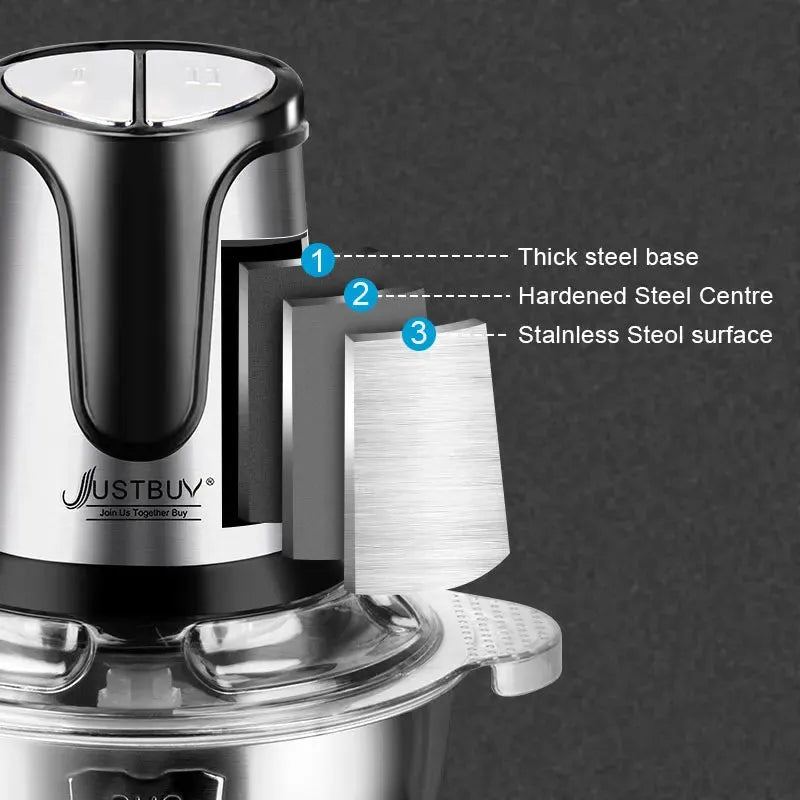 With Spare Knife 500W Stainless Electric  Chopper Meat Grinder Mincer baby Food Processor  2 Speed  2L Capacity