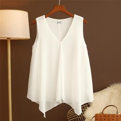 Women Chiffon Blouses Ladies Tops Loose Sleeveless V Neck Shirt Blusas Femininas Plus Size - Jointcorp