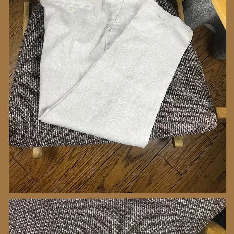 Italian retro Naples high waist casual pants men's summer Paris button pure linen pants slim trousers japanese fashion Oversize