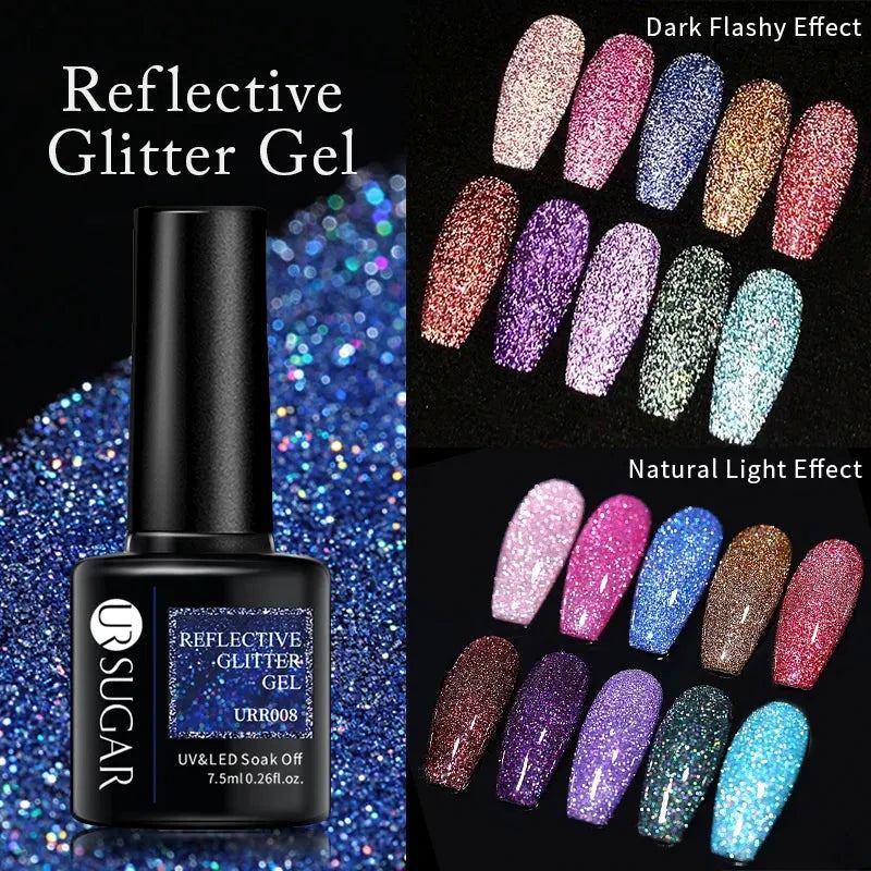 UR SUGAR 7.5ML Sparkling Reflective Glitter Gel Nail Polish Champagne Gold Sliver Manicure Semi Permanent UV Varnish Nail Art