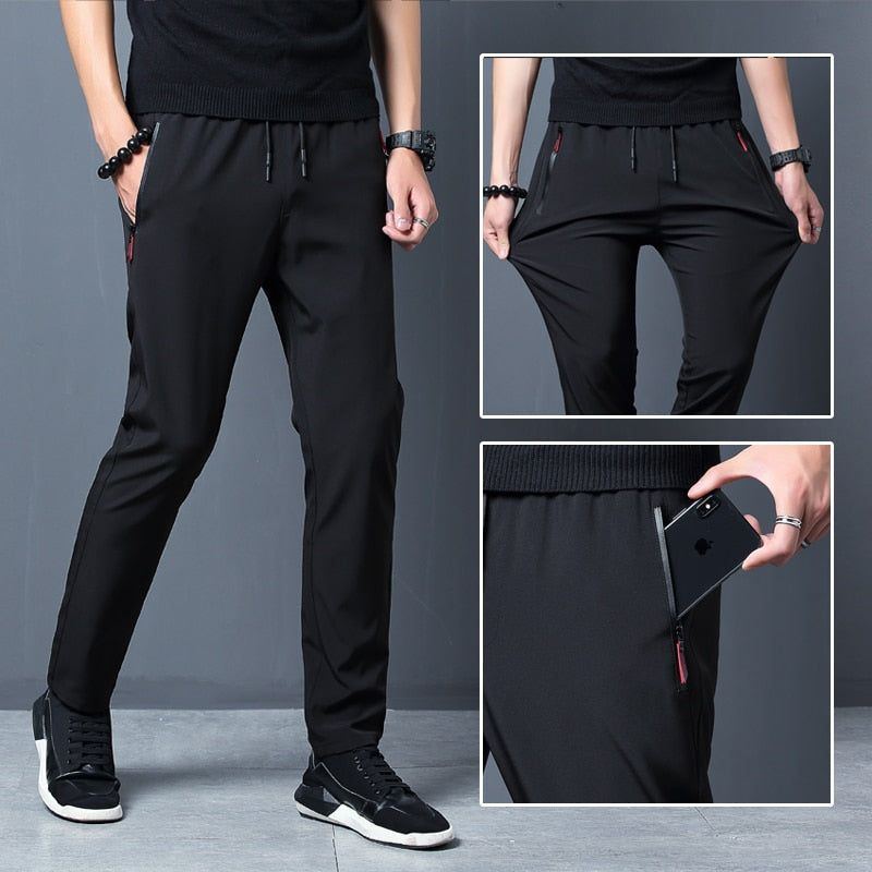 Men'S Fashion Casual Summer Thin Quick Drying Ice Silk Straight Pants Loose Sports