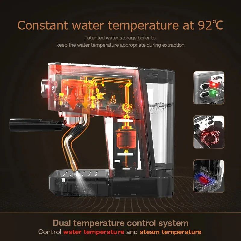HiBREW 20Bar Espresso Coffee Machine Inox Case Semi Automatic Full Stainless Steel Coffee Espresso Maker, Cappuccino H10