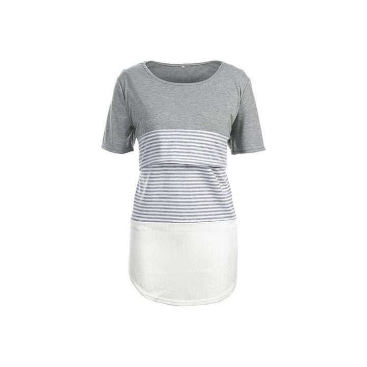 Women Maternity Breastfeeding Tee Nursing Tops Striped Short Sleeve T-shirt Plus Size - Jointcorp