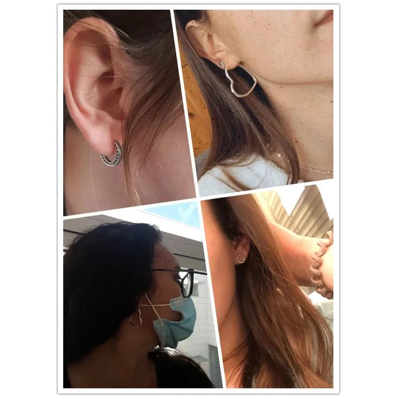 Original 925 Sterling Silver Earrings 2023 Stud Hoop Crystal Earings For Women Rose Gold Crown Heart Infinity Bee Earing Jewelry