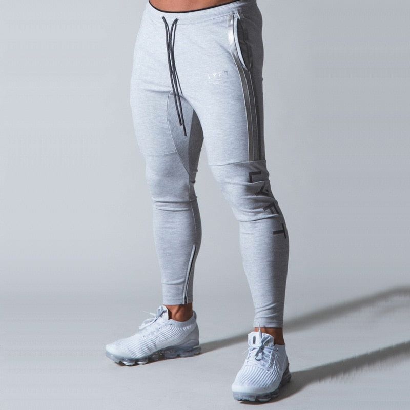Jogging Pants Men's Sports Gym Fitness Pants Men's Cotton White Clip Strip Printing Fashion Casual Tights - Jointcorp