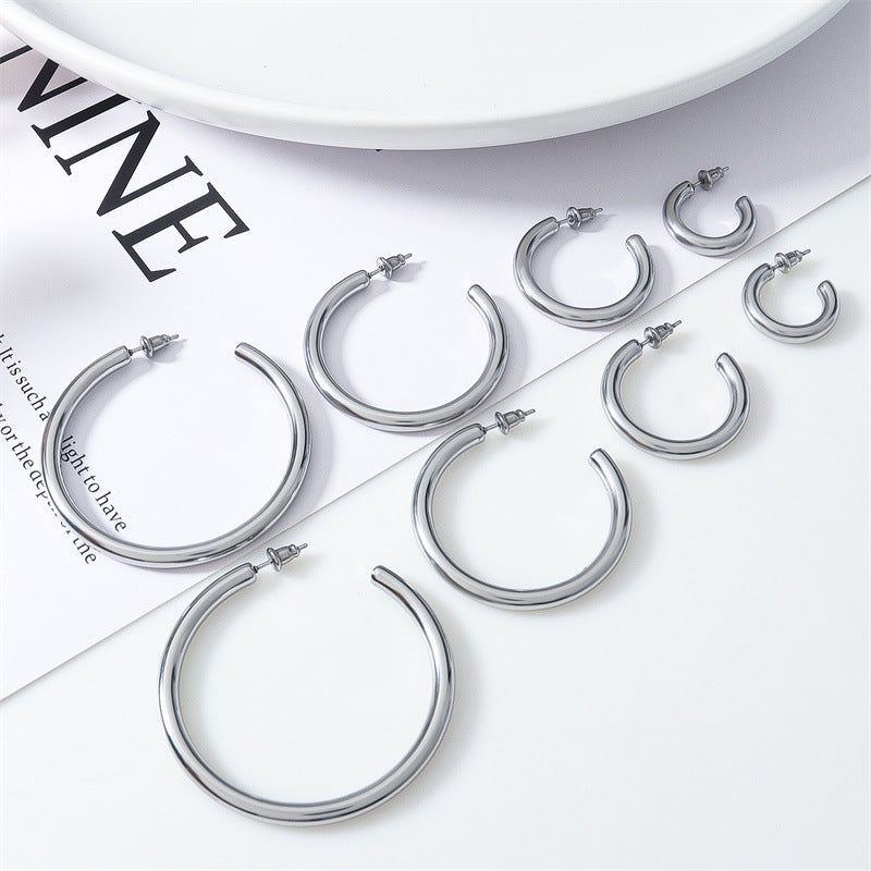 European And American Stylish Round Stainless Steel Earrings - Jointcorp