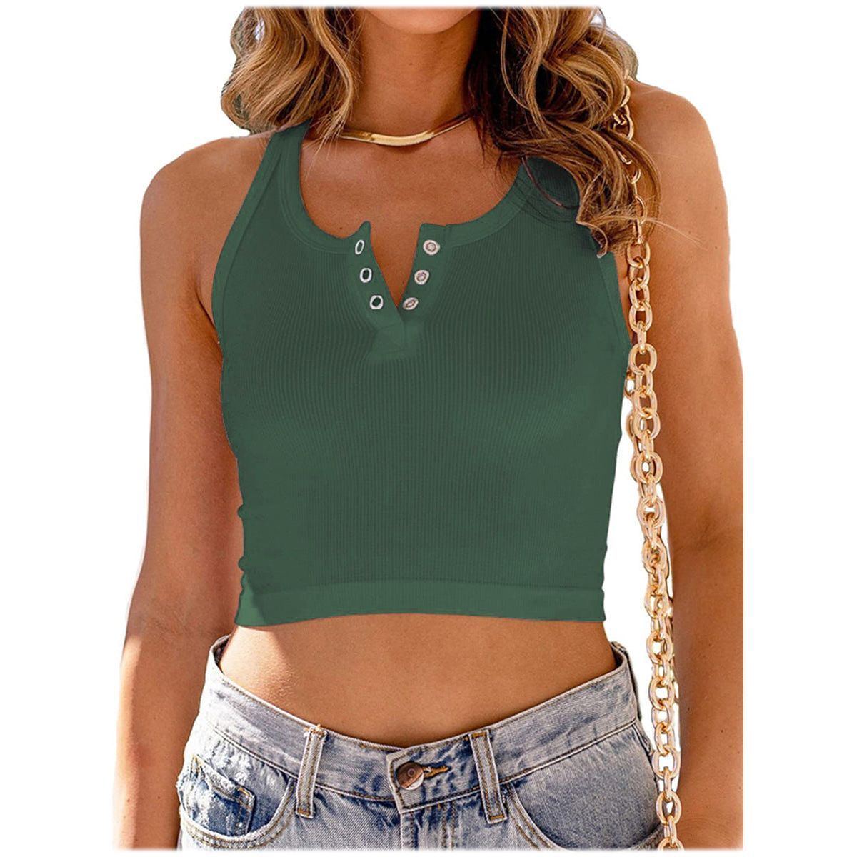 Spring And Summer Women's Vest Solid Color Sleeveless Midriff-baring I-shaped Vest For Women