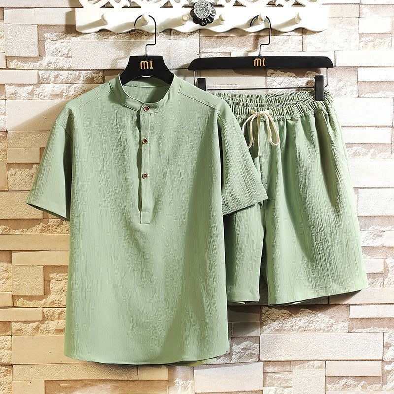 Chinese Style Two-piece Suit Summer New Stand Collar Retro Short Sleeve Suit - Jointcorp