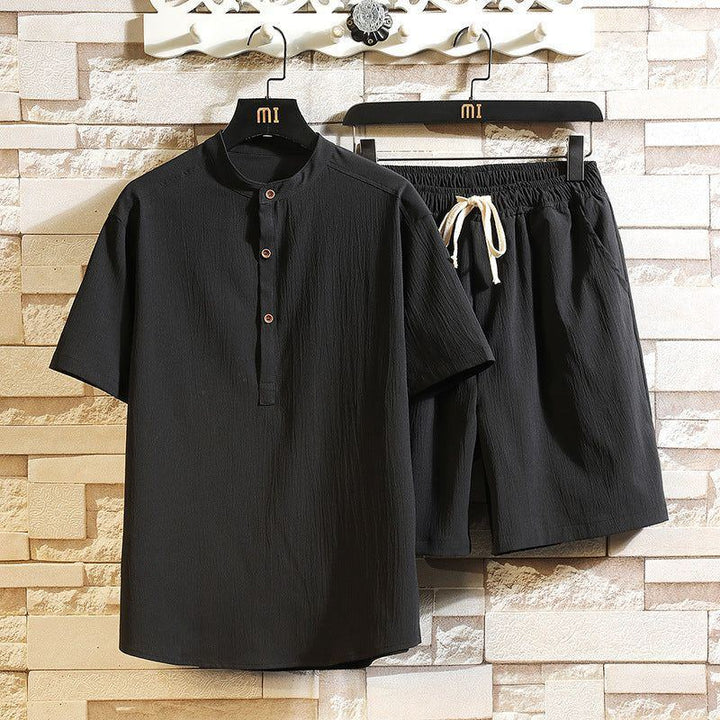 Chinese Style Two-piece Suit Summer New Stand Collar Retro Short Sleeve Suit - Jointcorp