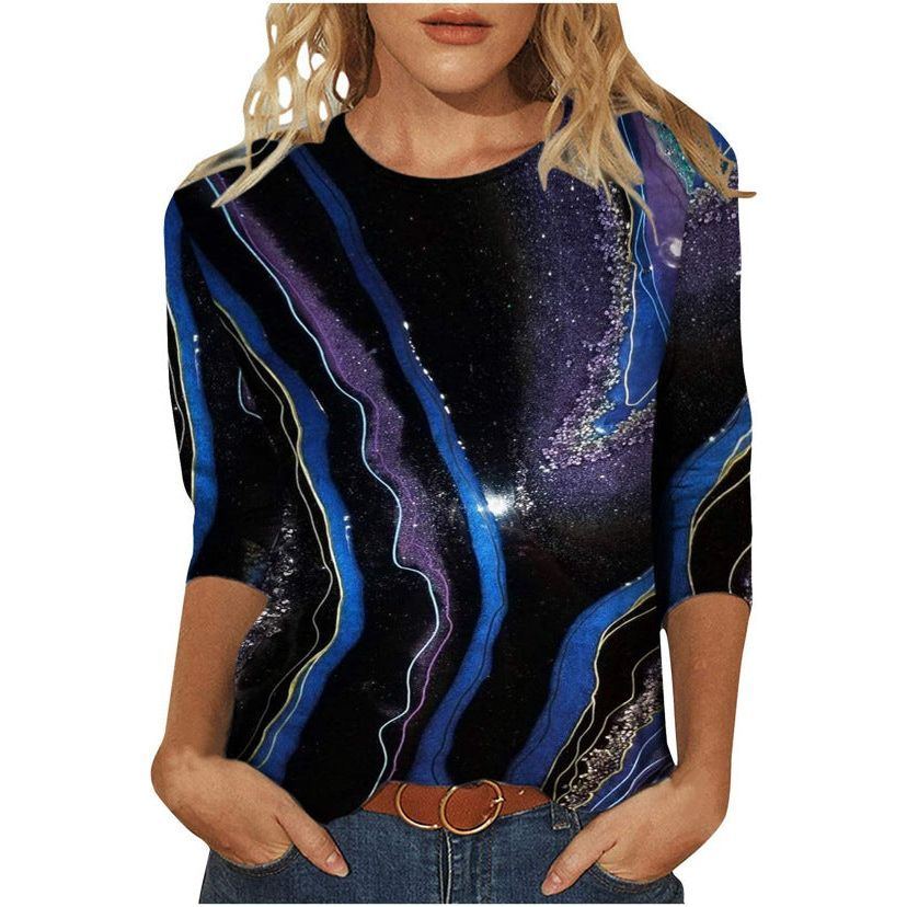 Women's Fashion Slim Fit Slimming Round Neck Printed Top