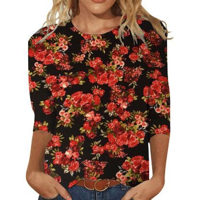 Women's Fashion Slim Fit Slimming Round Neck Printed Top