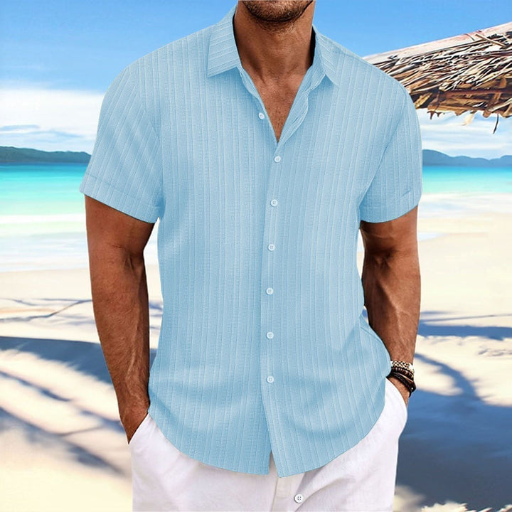 Men's Cotton And Linen Stripes Jacquard Casual Loose Short Sleeves - Jointcorp