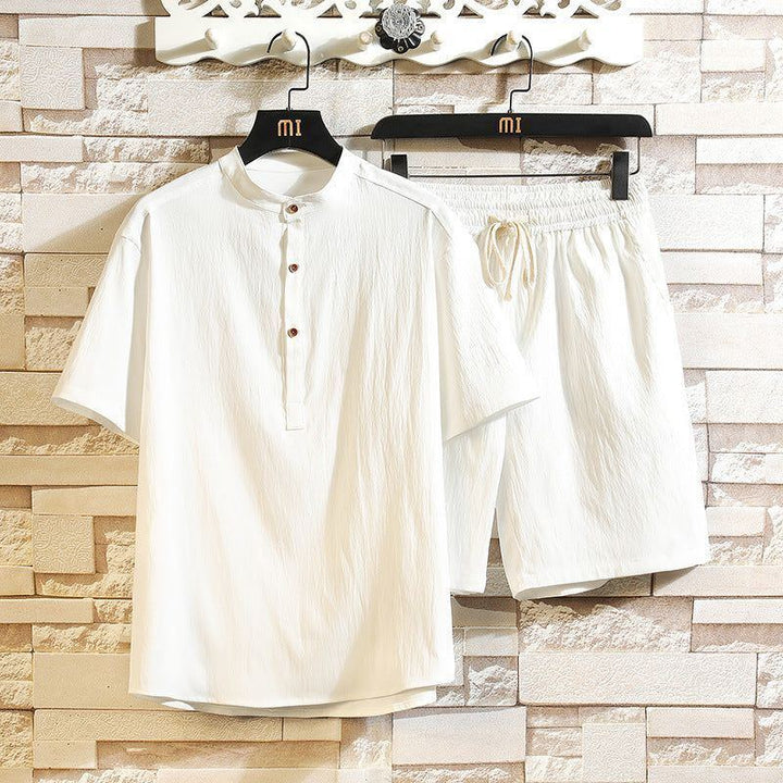 Chinese Style Two-piece Suit Summer New Stand Collar Retro Short Sleeve Suit - Jointcorp