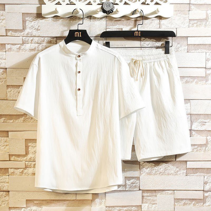 Chinese Style Two-piece Suit Summer New Stand Collar Retro Short Sleeve Suit - Jointcorp