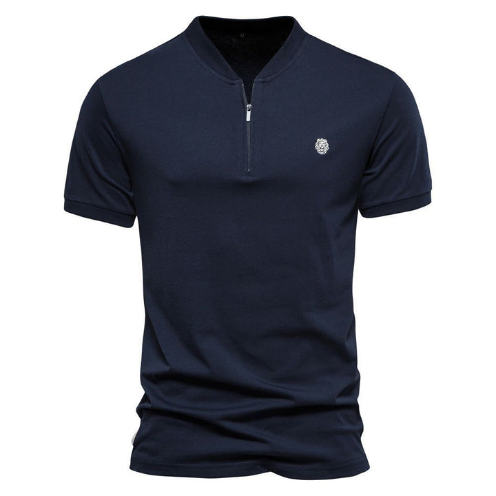 Men's Fashion Casual Embroidered Zipper Short-sleeved T-shirt - Jointcorp