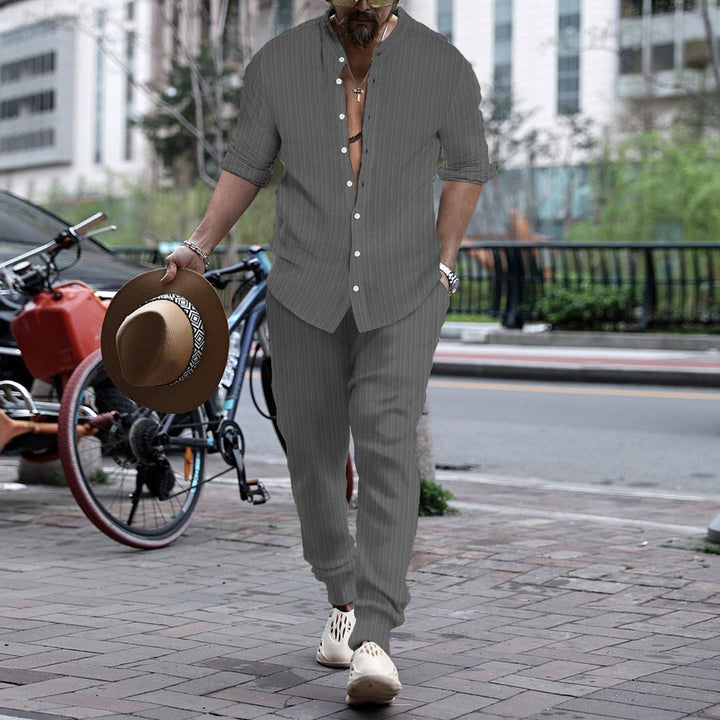 Men's Striped Hengli Collar Shirt Trousers - Jointcorp