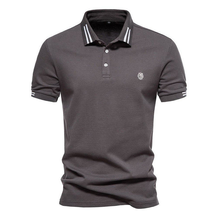 Men's Fashion Casual Polo Collar Striped Design Short Sleeve Top - Jointcorp