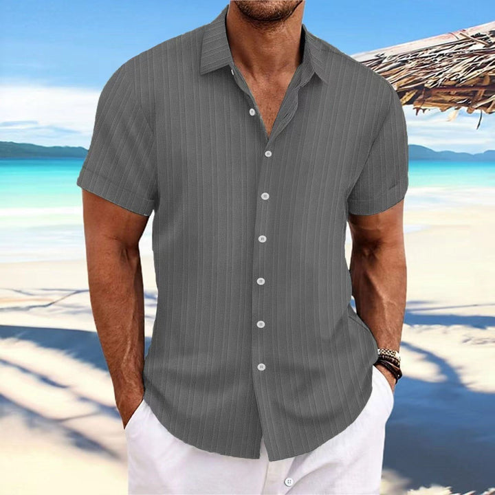 Men's Cotton And Linen Stripes Jacquard Casual Loose Short Sleeves - Jointcorp