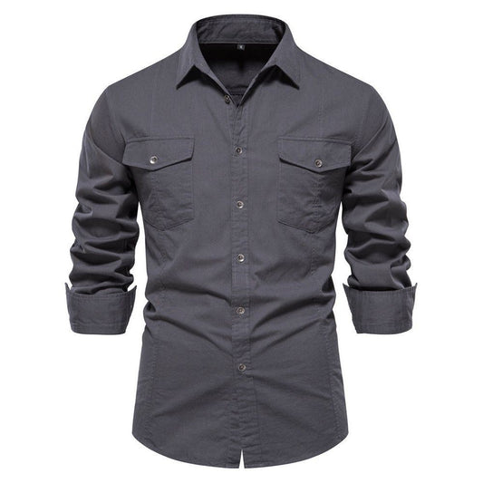 Men's Fashion Casual Solid Color Long Sleeve Shirt - Jointcorp