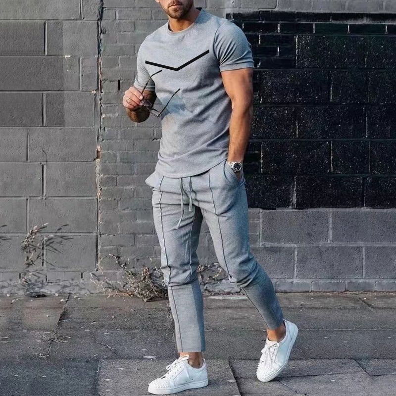 Men's Casual Round Neck Printed Two-piece Suit - Jointcorp
