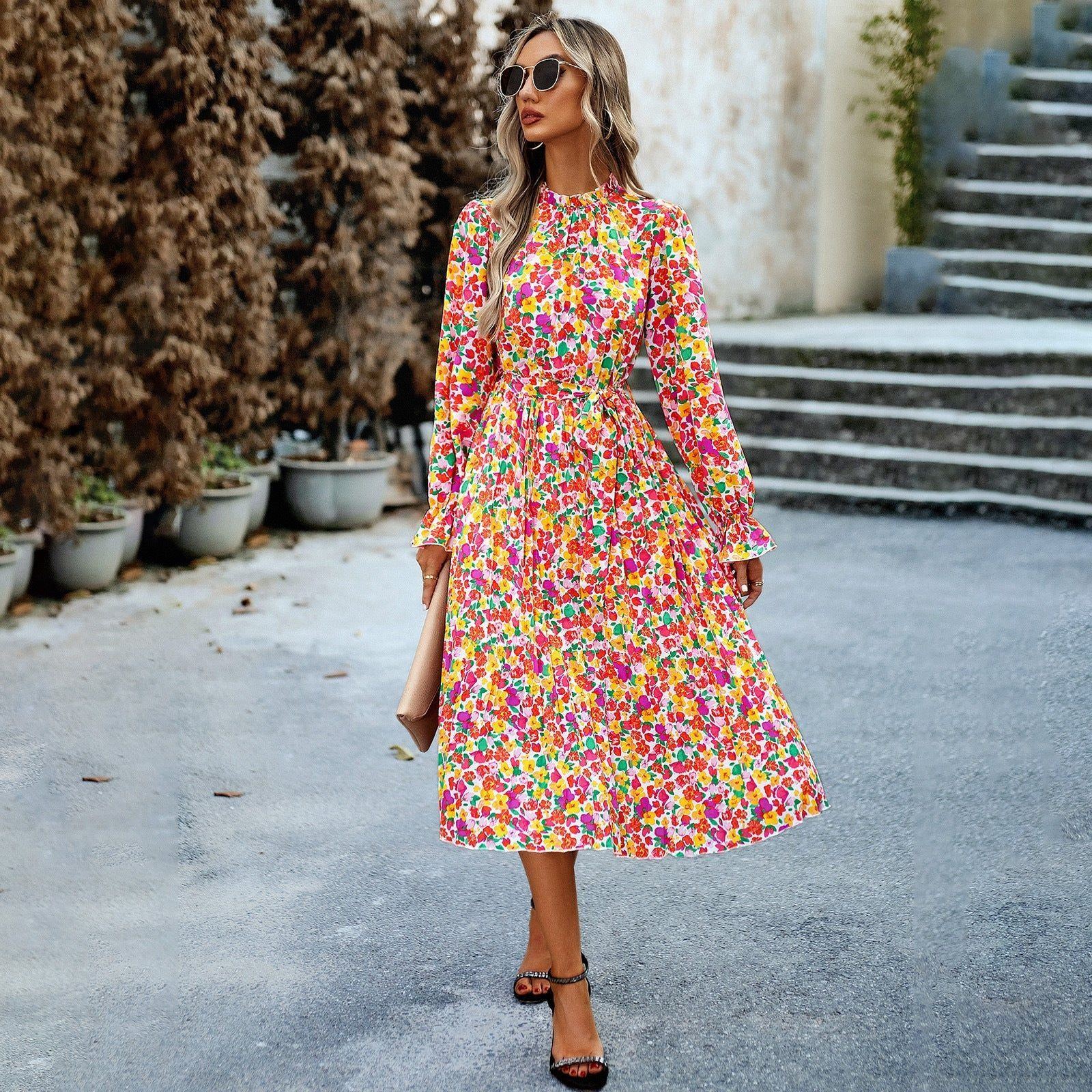 Women's Fashionable Round Neck Printed Dress - Jointcorp