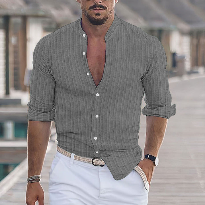 European And American Men's Cotton And Linen Stripes Jacquard Shirt - Jointcorp