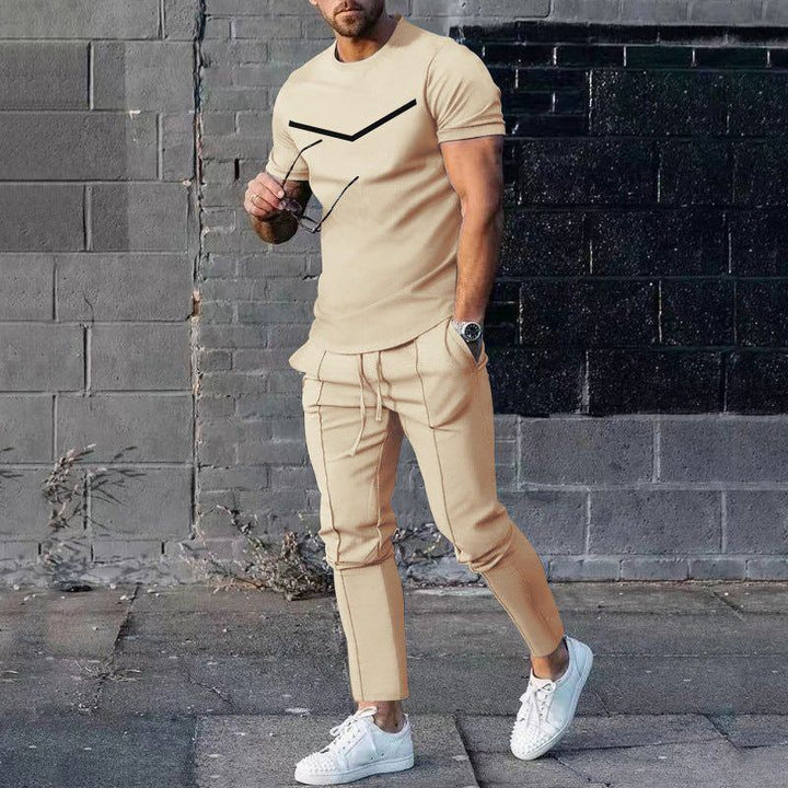 Men's Casual Round Neck Printed Two-piece Suit - Jointcorp