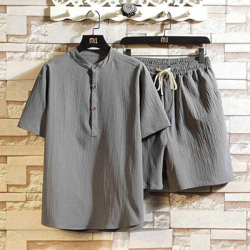 Chinese Style Two-piece Suit Summer New Stand Collar Retro Short Sleeve Suit - Jointcorp