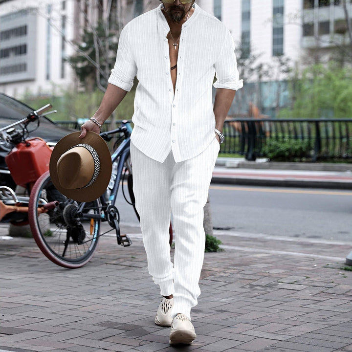 Men's Striped Hengli Collar Shirt Trousers - Jointcorp