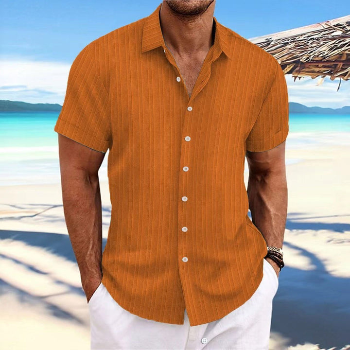 Men's Cotton And Linen Stripes Jacquard Casual Loose Short Sleeves - Jointcorp